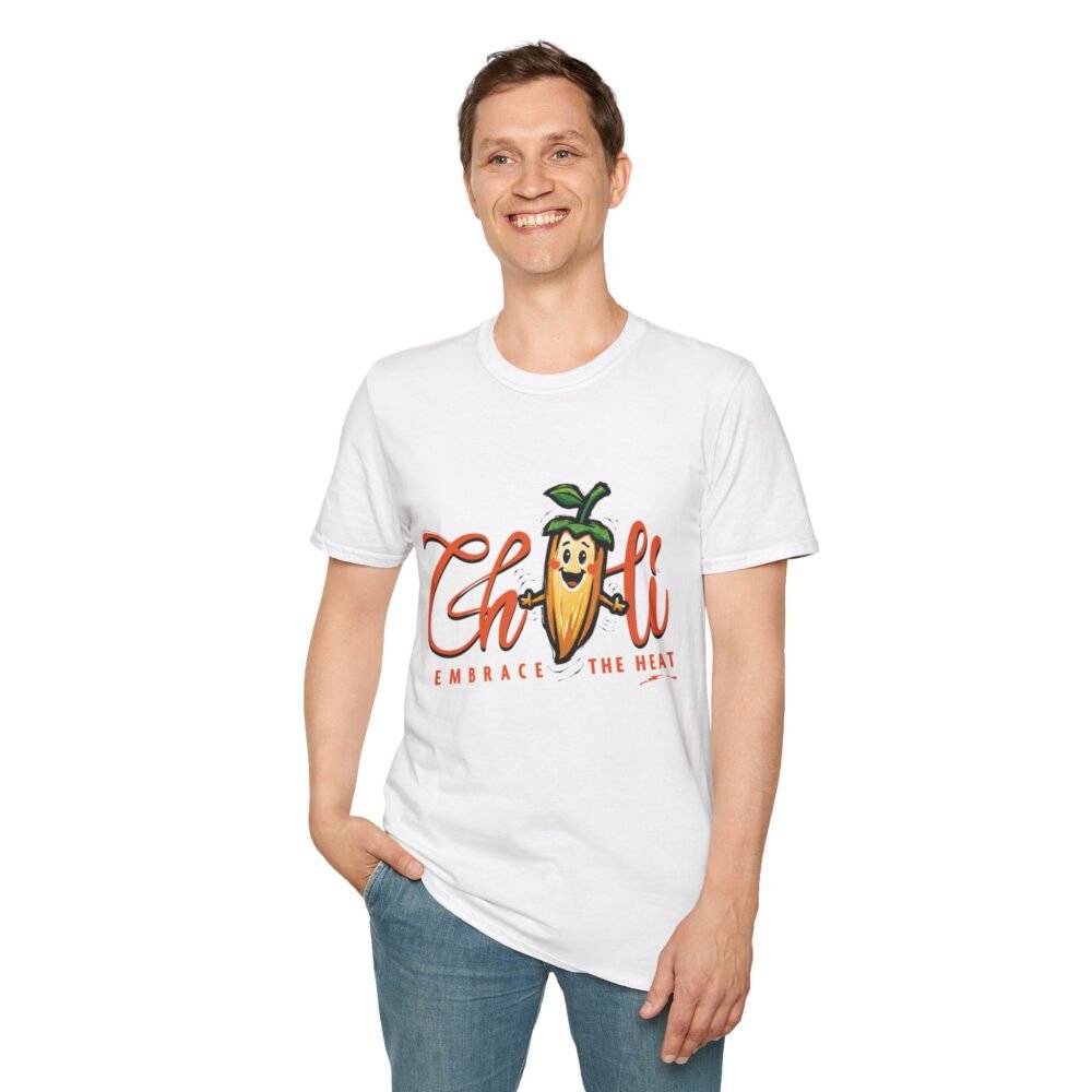 Embrace the Heat Unisex Softstyle White T-Shirt - Fun Chili Pepper Design