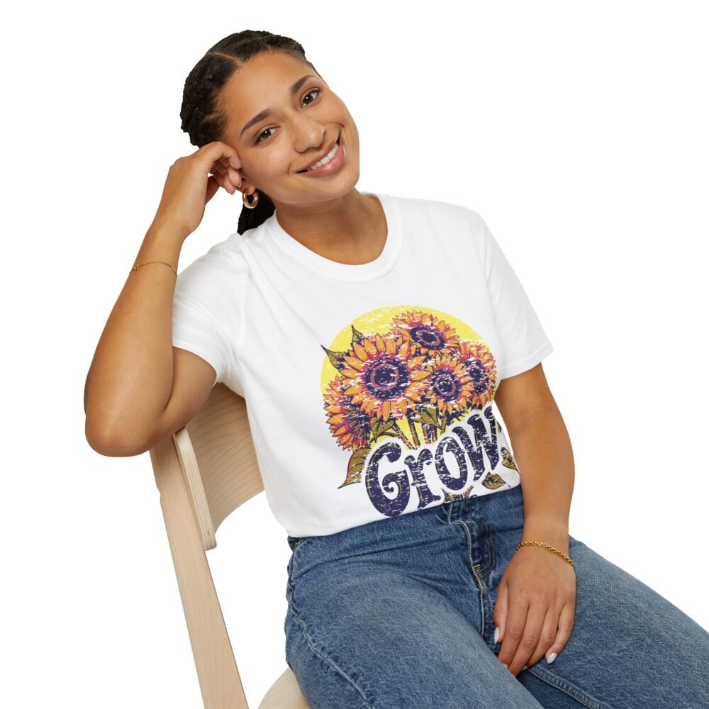 Grow Sunflower Unisex Softstyle T-Shirt - Inspirational Floral Tee for Nature Lovers